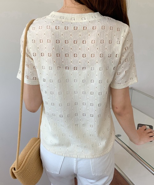 Diosfront(ディオスフロント)の「カットレースクルーネックトップス(Tシャツ/カットソー・レディース・ブラック/ベージュ/パープル/ホワイト・M/L)」の22枚目の写真
