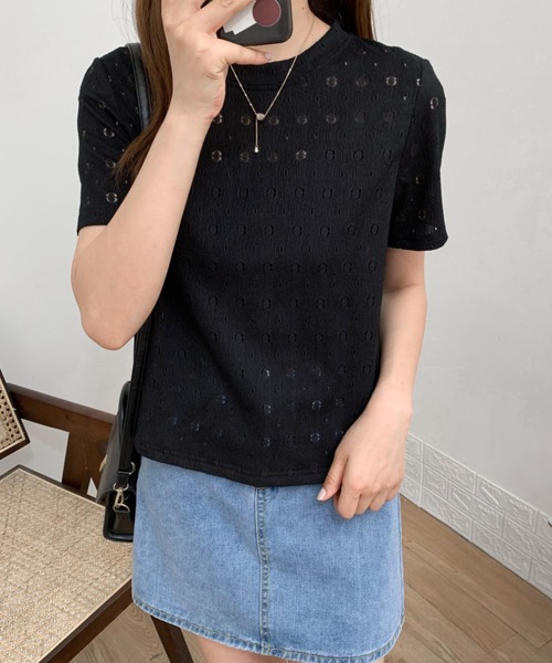 Diosfront(ディオスフロント)の「カットレースクルーネックトップス(Tシャツ/カットソー・レディース・ブラック/ベージュ/パープル/ホワイト・M/L)」の9枚目の写真