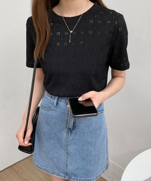 Diosfront(ディオスフロント)の「カットレースクルーネックトップス(Tシャツ/カットソー・レディース・ブラック/ベージュ/パープル/ホワイト・M/L)」の10枚目の写真