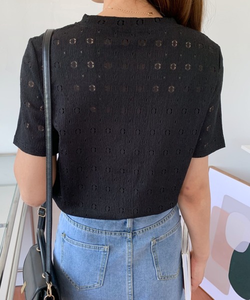 Diosfront(ディオスフロント)の「カットレースクルーネックトップス(Tシャツ/カットソー・レディース・ブラック/ベージュ/パープル/ホワイト・M/L)」の12枚目の写真