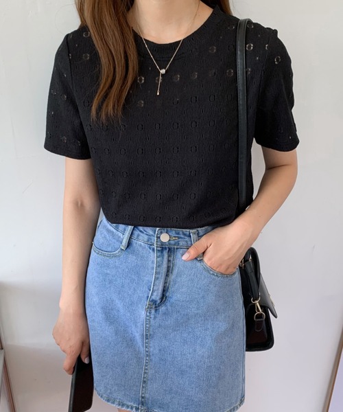 Diosfront(ディオスフロント)の「カットレースクルーネックトップス(Tシャツ/カットソー・レディース・ブラック/ベージュ/パープル/ホワイト・M/L)」の13枚目の写真