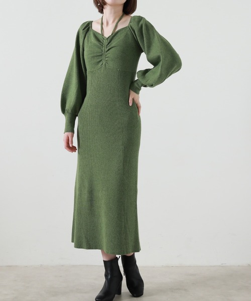 Cheek（チーク）の「ホルターネックニットワンピース（ワンピース・レディース・アイボリー/オレンジ/グリーン・MEDIUM）」の13枚目の写真