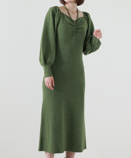 Cheek（チーク）の「ホルターネックニットワンピース（ワンピース・レディース・アイボリー/オレンジ/グリーン・MEDIUM）」の14枚目の写真