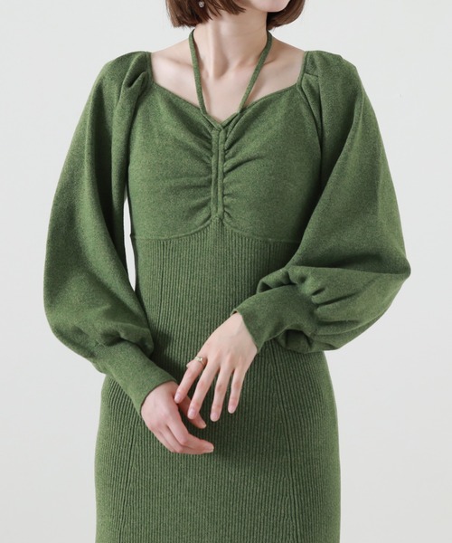 Cheek（チーク）の「ホルターネックニットワンピース（ワンピース・レディース・アイボリー/オレンジ/グリーン・MEDIUM）」の17枚目の写真