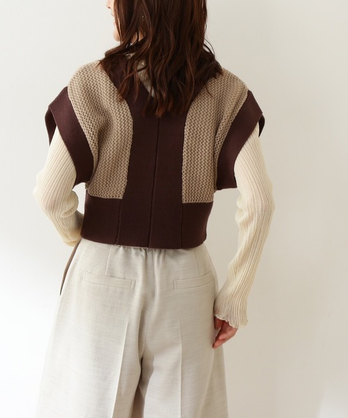 N.（N. Natural Beauty Basic）（エヌエヌナチュラルビューティーベーシック）の「◆Ｖアキメッシュニットベスト（ベスト・レディース・ブラック/ブルー/ブラウン系その他・MEDIUM）」の7枚目の写真