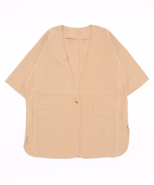 STYLEBLOCK(スタイルブロック)の「リネンタッチスラブオフラインジャケット(ノーカラージャケット・レディース・ベージュ/ブラック/ホワイト系その他・M)」の1枚目の写真