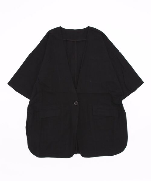 STYLEBLOCK(スタイルブロック)の「リネンタッチスラブオフラインジャケット(ノーカラージャケット・レディース・ベージュ/ブラック/ホワイト系その他・M)」の3枚目の写真