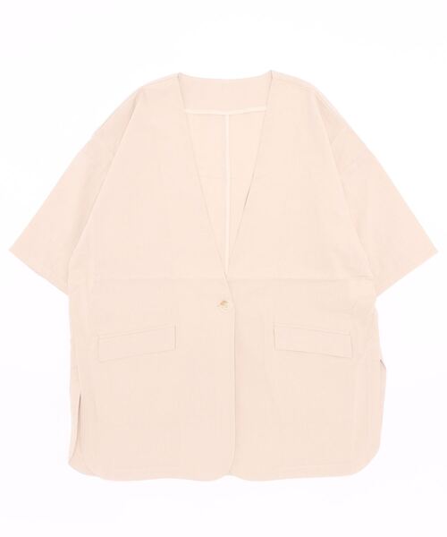 STYLEBLOCK(スタイルブロック)の「リネンタッチスラブオフラインジャケット(ノーカラージャケット・レディース・ベージュ/ブラック/ホワイト系その他・M)」の6枚目の写真