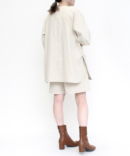 STYLEBLOCK(スタイルブロック)の「リネンタッチスラブオフラインジャケット(ノーカラージャケット・レディース・ベージュ/ブラック/ホワイト系その他・M)」の8枚目の写真