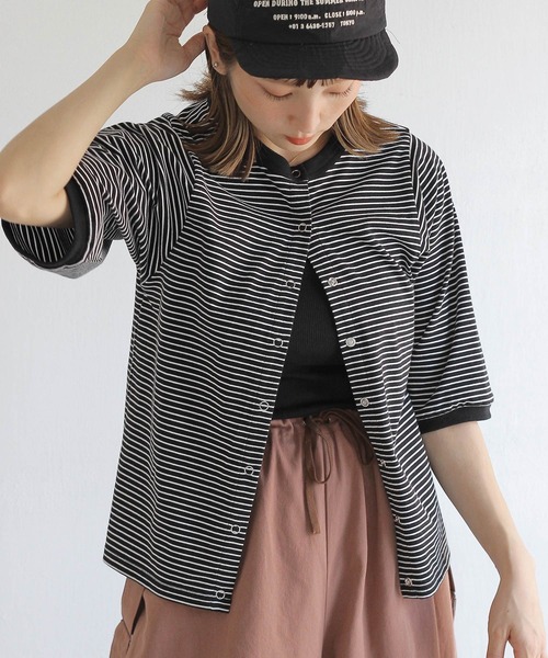 Crisp（クリスプ）の「2wayボーダーリンガーTシャツ（Tシャツ/カットソー・レディース・ブラック/レッド/ブルー・FREE）」の2枚目の写真