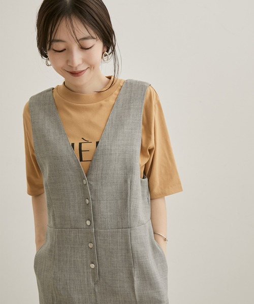 VIS（ビス）の「【EASY CARE・洗える】レイヤードサロペット（サロペット/オーバーオール・レディース・ブラック/グレー・S/M）」の10枚目の写真