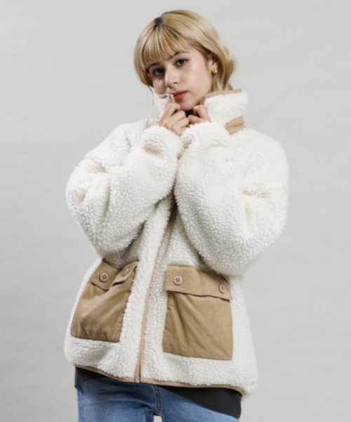 BILLABONG(ビラボン)の「BILLABONG/ビラボン ルーズシルエット/異素材ミックス無地ボアジャケット BC014-752(ムートンコート・レディース・ホワイト・L/M)」の1枚目の写真