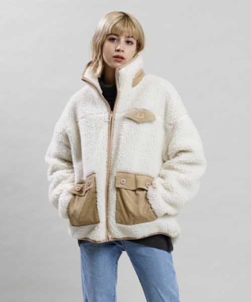 BILLABONG(ビラボン)の「BILLABONG/ビラボン ルーズシルエット/異素材ミックス無地ボアジャケット BC014-752(ムートンコート・レディース・ホワイト・L/M)」の4枚目の写真