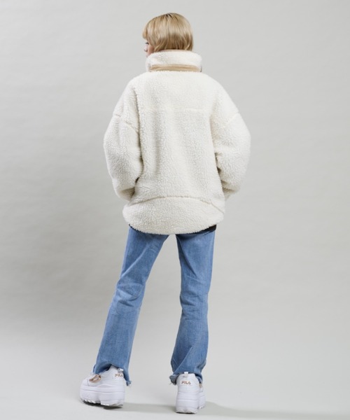 BILLABONG(ビラボン)の「BILLABONG/ビラボン ルーズシルエット/異素材ミックス無地ボアジャケット BC014-752(ムートンコート・レディース・ホワイト・L/M)」の10枚目の写真
