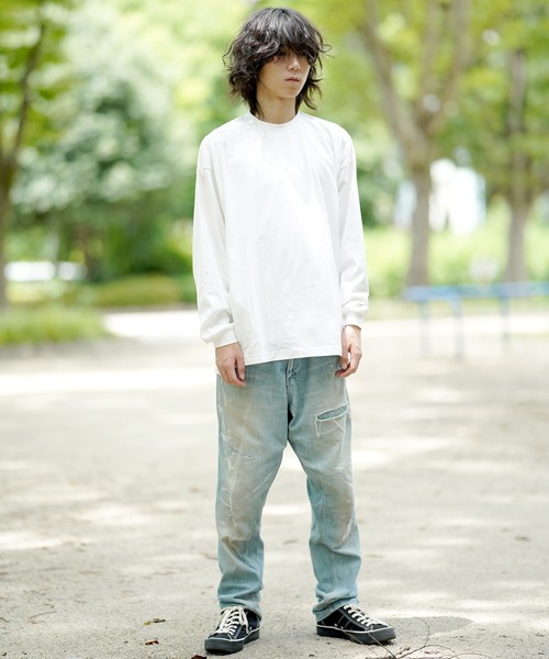 THE MILES（ザ マイルズ）の「AGITATOR アジテーター ビッグTシャツ ルーズＴ BIGTシャツ 無地T 長袖T ロンT（Tシャツ/カットソー・メンズ・ホワイト/ブラック・MEDIUM/LARGE）」の6枚目の写真