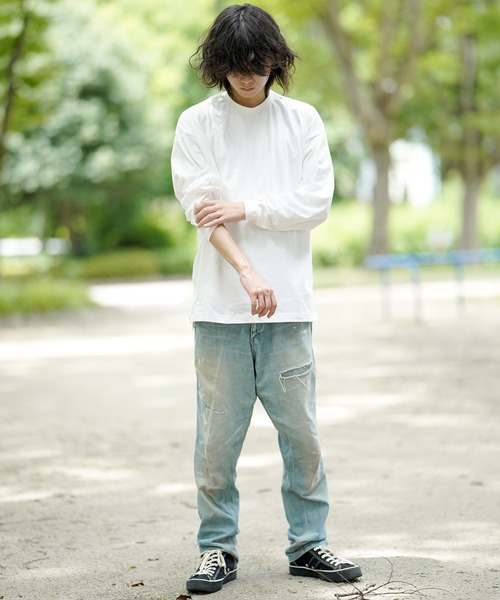 THE MILES（ザ マイルズ）の「AGITATOR アジテーター ビッグTシャツ ルーズＴ BIGTシャツ 無地T 長袖T ロンT（Tシャツ/カットソー・メンズ・ホワイト/ブラック・MEDIUM/LARGE）」の9枚目の写真