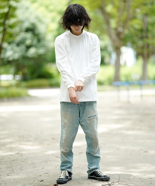 THE MILES（ザ マイルズ）の「AGITATOR アジテーター ビッグTシャツ ルーズＴ BIGTシャツ 無地T 長袖T ロンT（Tシャツ/カットソー・メンズ・ホワイト/ブラック・MEDIUM/LARGE）」の3枚目の写真