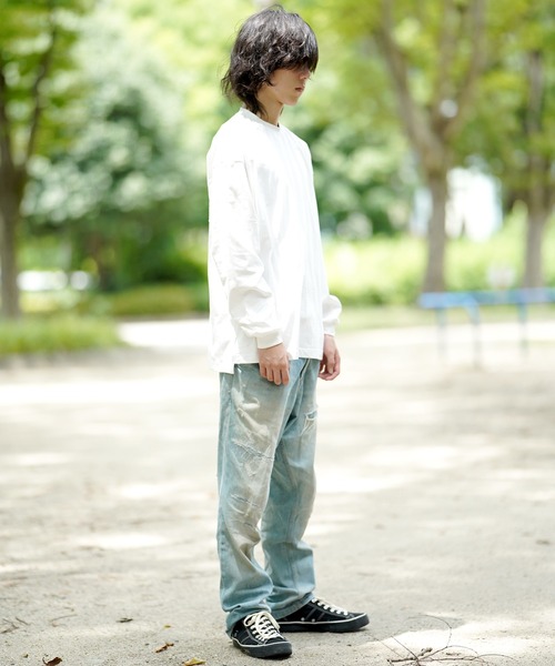 THE MILES（ザ マイルズ）の「AGITATOR アジテーター ビッグTシャツ ルーズＴ BIGTシャツ 無地T 長袖T ロンT（Tシャツ/カットソー・メンズ・ホワイト/ブラック・MEDIUM/LARGE）」の8枚目の写真