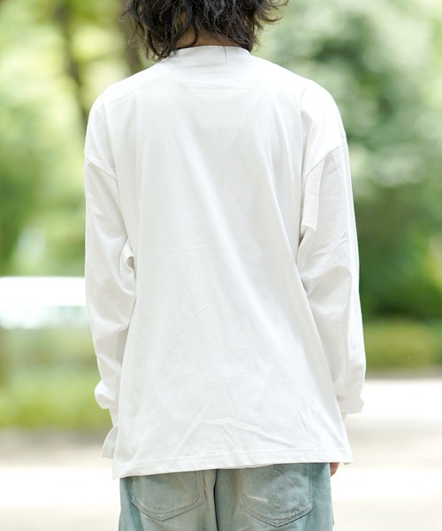 THE MILES（ザ マイルズ）の「AGITATOR アジテーター ビッグTシャツ ルーズＴ BIGTシャツ 無地T 長袖T ロンT（Tシャツ/カットソー・メンズ・ホワイト/ブラック・MEDIUM/LARGE）」の12枚目の写真