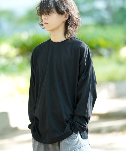 THE MILES（ザ マイルズ）の「AGITATOR アジテーター ビッグTシャツ ルーズＴ BIGTシャツ 無地T 長袖T ロンT（Tシャツ/カットソー・メンズ・ホワイト/ブラック・MEDIUM/LARGE）」の5枚目の写真