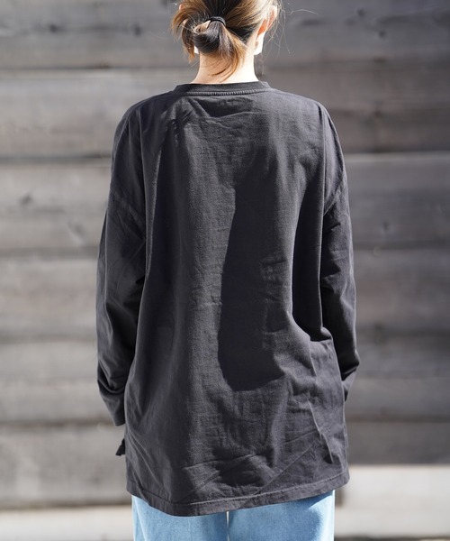 THE MILES（ザ マイルズ）の「AGITATOR アジテーター ビッグTシャツ ルーズＴ BIGTシャツ 無地T 長袖T ロンT（Tシャツ/カットソー・メンズ・ホワイト/ブラック・MEDIUM/LARGE）」の14枚目の写真