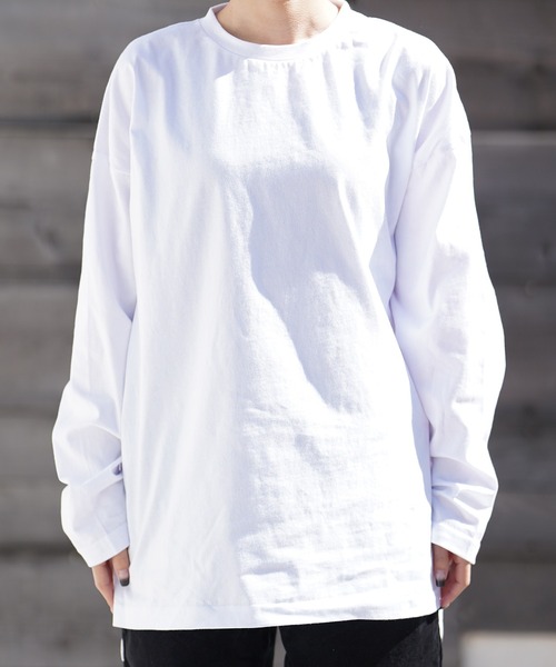 THE MILES（ザ マイルズ）の「AGITATOR アジテーター ビッグTシャツ ルーズＴ BIGTシャツ 無地T 長袖T ロンT（Tシャツ/カットソー・メンズ・ホワイト/ブラック・MEDIUM/LARGE）」の13枚目の写真