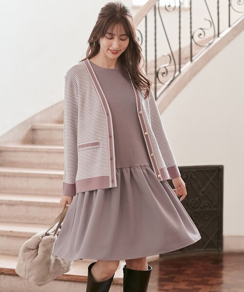 美品！ミルフィーユ　familiar お受験ワンピース95 カーディガンおまけ付 セール】【美人百花11月号掲載】クラシカルカーデ×ミディワンピ