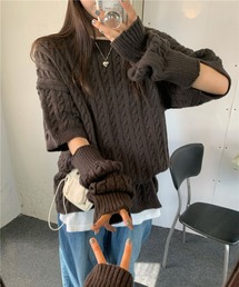アームウォーマー付きケーブル半袖プルオーバー
