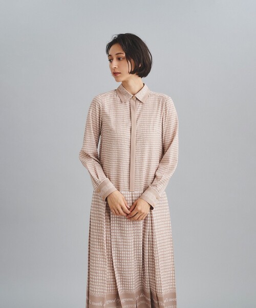 セール】ハウンドトゥースプリントワンピース（シャツワンピース