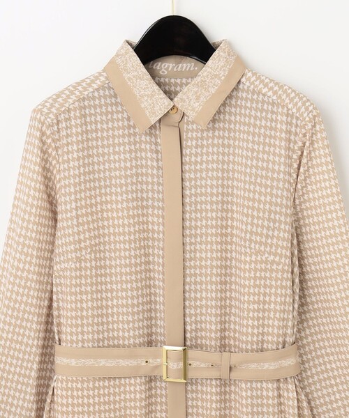 セール】ハウンドトゥースプリントワンピース（シャツワンピース