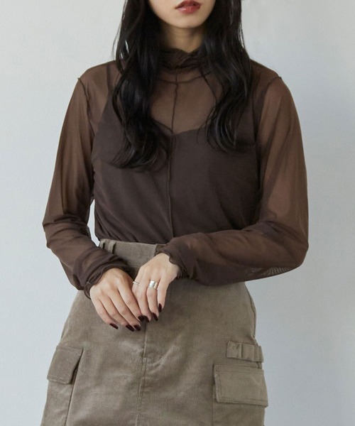 179/WG（イチナナキュウダブルジー）の「シアーメッシュタートルインナー（Tシャツ/カットソー・レディース・グリーン/ピンク/オフホワイト/ブルー/ブラウン/ブラック/サックスブルー/ピンクベージュ・FREE）」の4枚目の写真