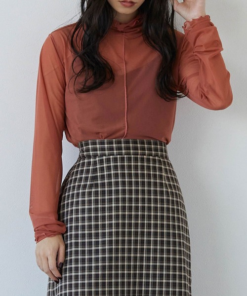 179/WG（イチナナキュウダブルジー）の「シアーメッシュタートルインナー（Tシャツ/カットソー・レディース・グリーン/ピンク/オフホワイト/ブルー/ブラウン/ブラック/サックスブルー/ピンクベージュ・FREE）」の8枚目の写真