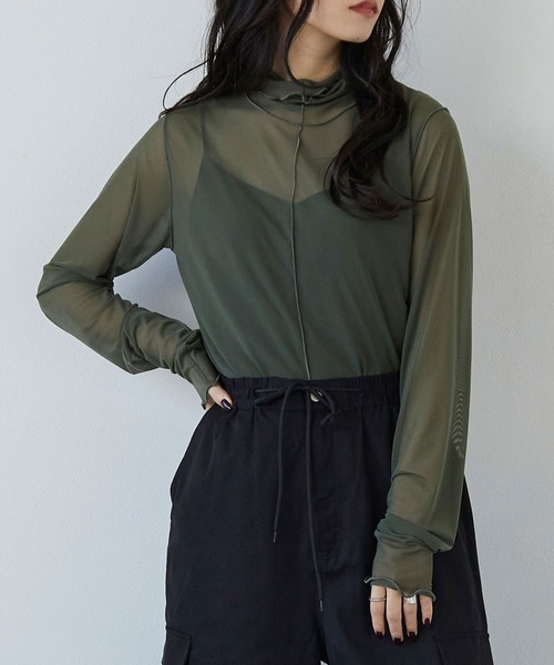 179/WG（イチナナキュウダブルジー）の「シアーメッシュタートルインナー（Tシャツ/カットソー・レディース・グリーン/ピンク/オフホワイト/ブルー/ブラウン/ブラック/サックスブルー/ピンクベージュ・FREE）」の5枚目の写真