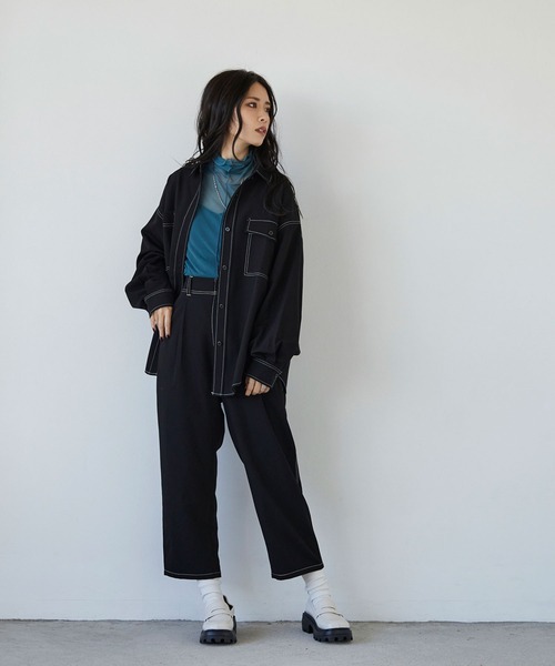 179/WG（イチナナキュウダブルジー）の「シアーメッシュタートルインナー（Tシャツ/カットソー・レディース・グリーン/ピンク/オフホワイト/ブルー/ブラウン/ブラック/サックスブルー/ピンクベージュ・FREE）」の22枚目の写真