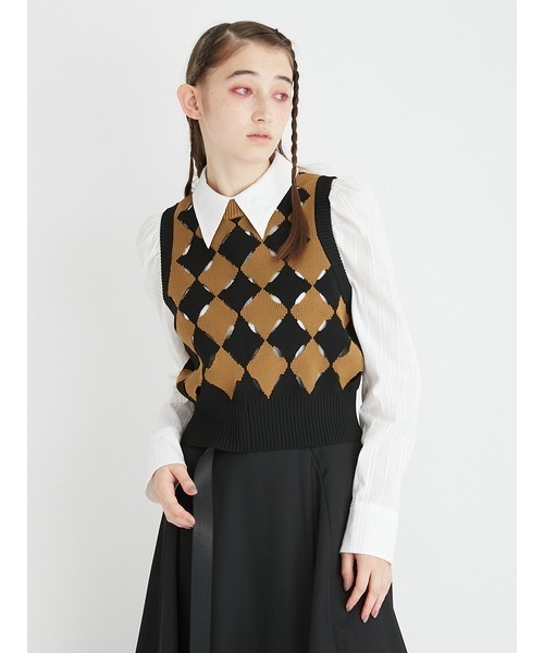 FURFUR（ファーファー）の「スリットアーガイルベスト（ベスト・レディース・チャコールグレー/ボルドー/キャメル・FREE）」の2枚目の写真