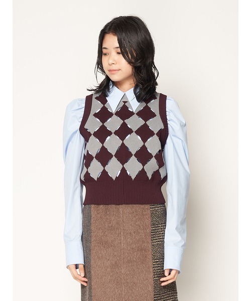 FURFUR（ファーファー）の「スリットアーガイルベスト（ベスト・レディース・チャコールグレー/ボルドー/キャメル・FREE）」の3枚目の写真
