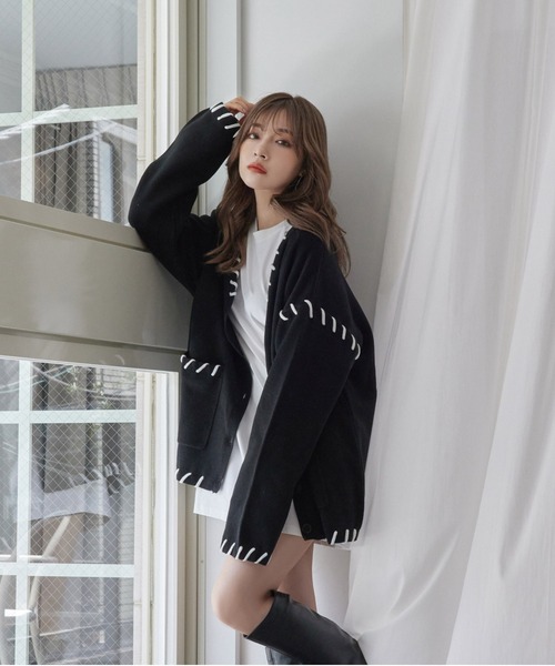 ANDGEEBEE(アンジービー)の「UNISEX アシンメトリーコードカーディガン(カーディガン/ボレロ・レディース・ブラック/グレー・MEDIUM)」の16枚目の写真