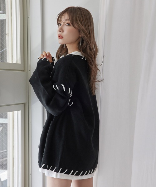 ANDGEEBEE(アンジービー)の「UNISEX アシンメトリーコードカーディガン(カーディガン/ボレロ・レディース・ブラック/グレー・MEDIUM)」の4枚目の写真