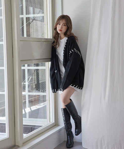 ANDGEEBEE(アンジービー)の「UNISEX アシンメトリーコードカーディガン(カーディガン/ボレロ・レディース・ブラック/グレー・MEDIUM)」の13枚目の写真