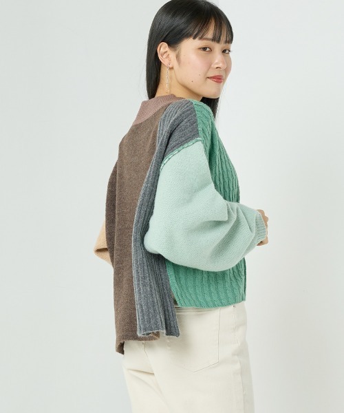 OMNES（オムネス）の「クレイジーパターンブロッキングニット（ニット/セーター・レディース・ブルー/グリーン/オレンジ・FREE）」の19枚目の写真