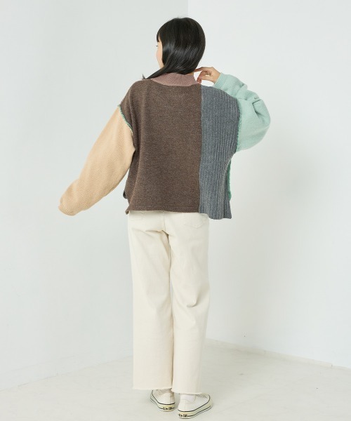 OMNES（オムネス）の「クレイジーパターンブロッキングニット（ニット/セーター・レディース・ブルー/グリーン/オレンジ・FREE）」の6枚目の写真