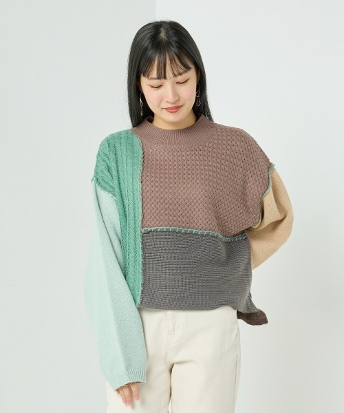 OMNES（オムネス）の「クレイジーパターンブロッキングニット（ニット/セーター・レディース・ブルー/グリーン/オレンジ・FREE）」の12枚目の写真