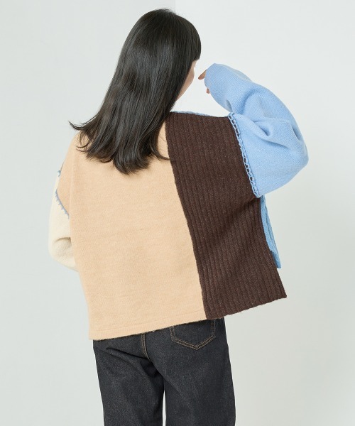 OMNES（オムネス）の「クレイジーパターンブロッキングニット（ニット/セーター・レディース・ブルー/グリーン/オレンジ・FREE）」の15枚目の写真