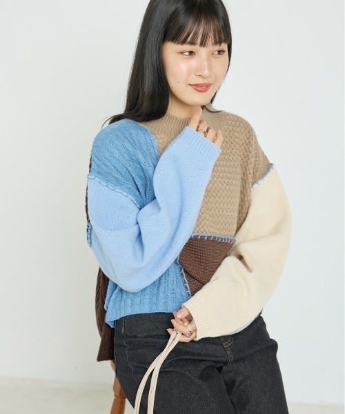 OMNES（オムネス）の「クレイジーパターンブロッキングニット（ニット/セーター・レディース・ブルー/グリーン/オレンジ・FREE）」の20枚目の写真