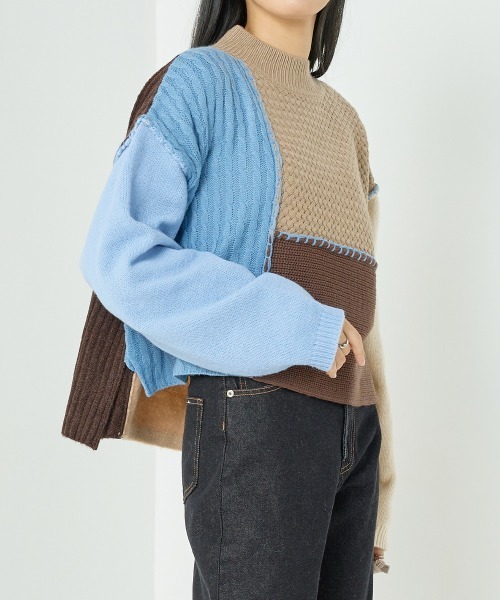 OMNES（オムネス）の「クレイジーパターンブロッキングニット（ニット/セーター・レディース・ブルー/グリーン/オレンジ・FREE）」の11枚目の写真