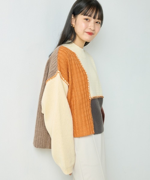 OMNES（オムネス）の「クレイジーパターンブロッキングニット（ニット/セーター・レディース・ブルー/グリーン/オレンジ・FREE）」の9枚目の写真