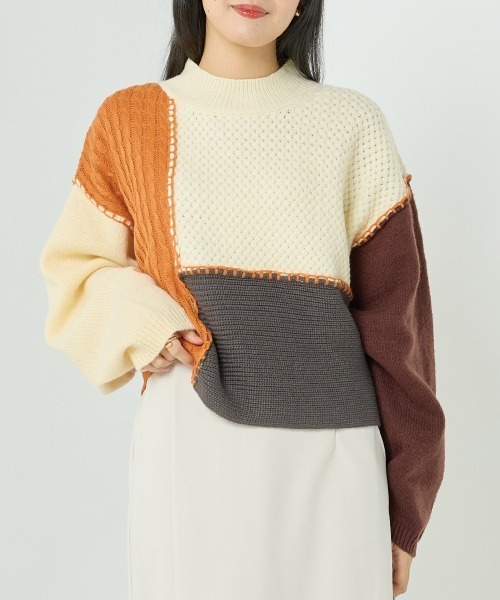 OMNES（オムネス）の「クレイジーパターンブロッキングニット（ニット/セーター・レディース・ブルー/グリーン/オレンジ・FREE）」の16枚目の写真