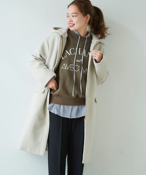 le.coeur blanc（ルクールブラン）の「ウールブレンドフード＆ノーカラーコート（ノーカラーコート・レディース・ライトグレー/ダークグレー/アイボリー・36/38）」の2枚目の写真