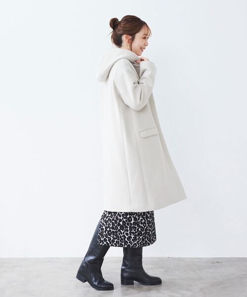 le.coeur blanc（ルクールブラン）の「ウールブレンドフード＆ノーカラーコート（ノーカラーコート・レディース・ライトグレー/ダークグレー/アイボリー・36/38）」の6枚目の写真