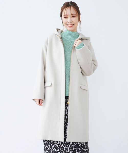 le.coeur blanc（ルクールブラン）の「ウールブレンドフード＆ノーカラーコート（ノーカラーコート・レディース・ライトグレー/ダークグレー/アイボリー・36/38）」の8枚目の写真